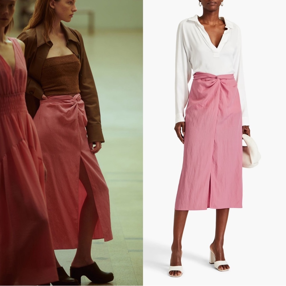 Vince Draped Knot Midi Skirt Size Medium NWT Rosetta Pink